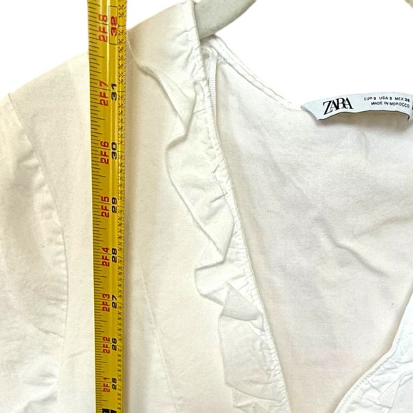 Zara White Babydoll Ruffle Mini Dress Cotton V-Neck - Small - Picture 7 of 12